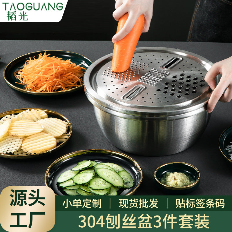Multifunctional 304 stainless steel rice washing sieve for home drain basin potato slicing radish shredding basin and basin