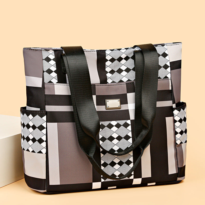 2024 new large capacity shoulder bag fashion korean style handbag color block plaid tote bag women's bag mom bag