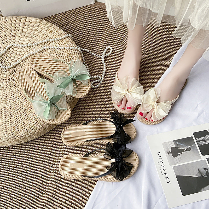 Women's slippers - 2024 summer new arrival: trendy bowknot flat sandals, versatile outdoor wear, waterproof soft sole, women's thong sandals