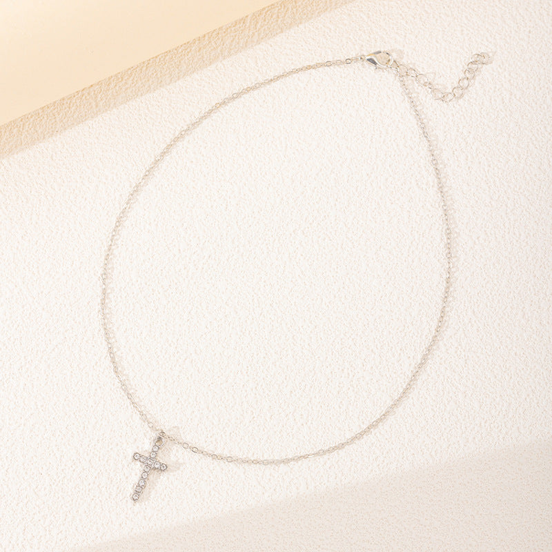 Wholesale alloy diamond-studded cross pendant necklace - european & american cross-border jewelry - women's versatile geometric necklace - animal snake pendant