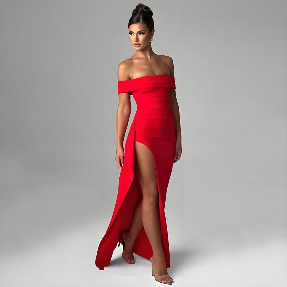 fashionexport women's clothing  spring sexy one shoulder elegant elegance party dress slit dress