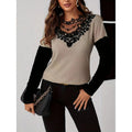 Shipped: european and american cross-border e-commerce lace patchwork hollow-out loose long-sleeve top -  independent website