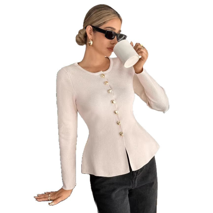european and american cross-border new women's elegant fashion chanel-inspired round neck knitted sweater