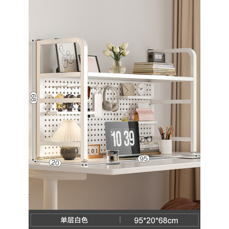 Desktop hole board wrought iron bookshelf, table shelf, dormitory layered storage rack, desk household finishing rack