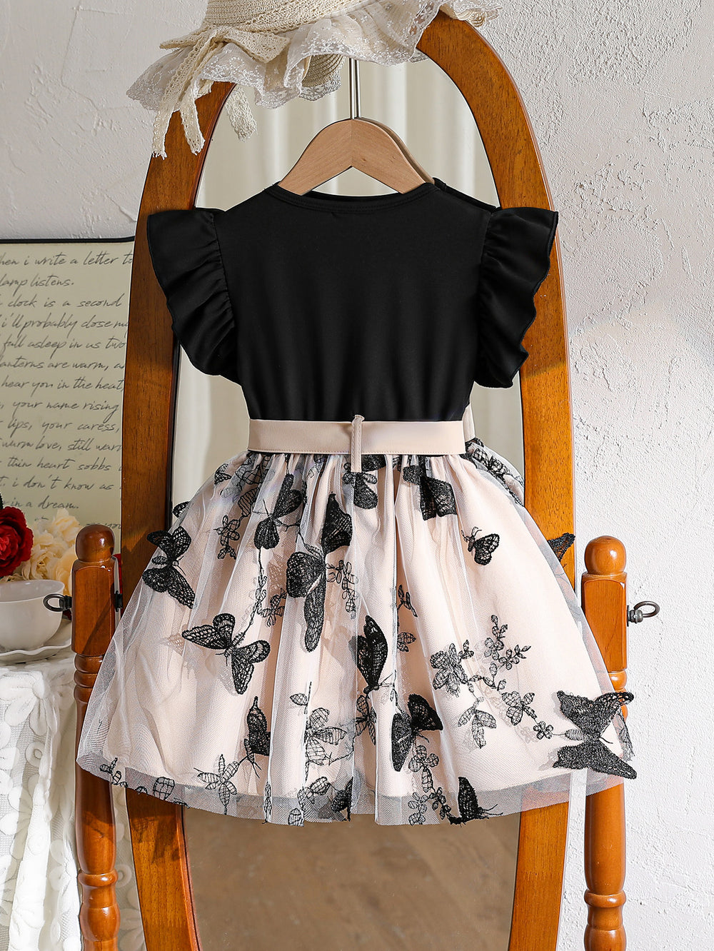 cross-border fashion spring/summer new girls' flutter sleeve knitted pullover dress - princess dress for toddlers and young children
