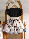 cross-border fashion spring/summer new girls' flutter sleeve knitted pullover dress - princess dress for toddlers and young children