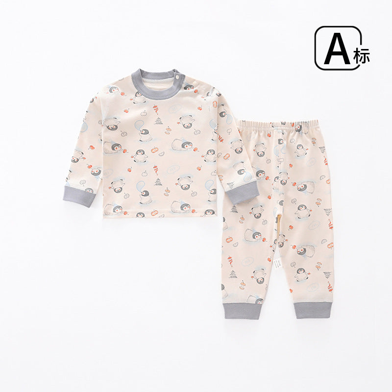Baby long-sleeved underwear set, infant cotton pajamas, boys' and girls' pure cotton underwear set, close-fitting spring and autumn home wear