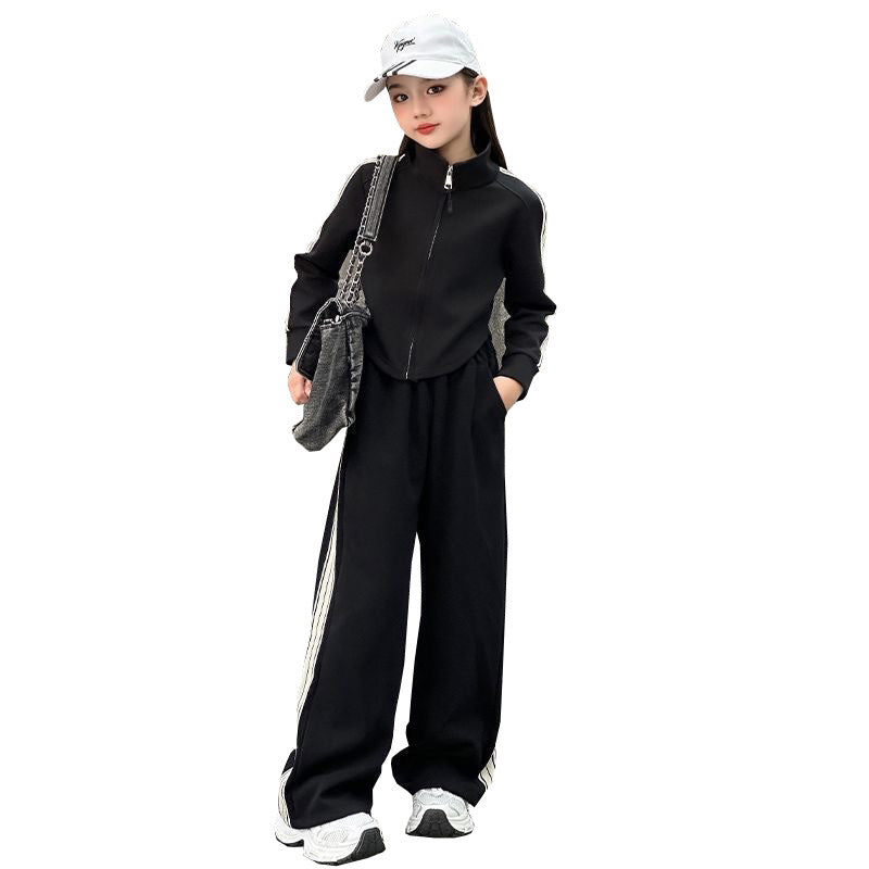 Girls' premium fashion activewear set - new korean style spring/autumn outfit: stylish top & wide-leg pants two-piece set