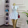 European and american cross-border women's summer  new collection: sweet and fresh round neck tie-waist hollow-out ruched tulip dress