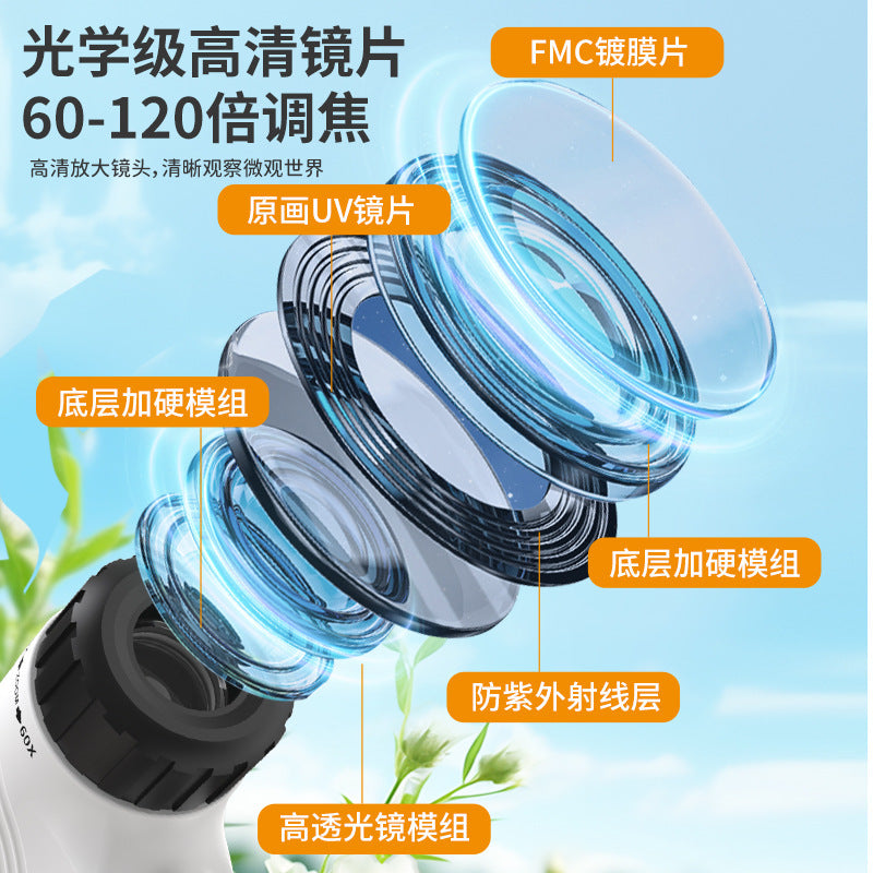 kids portable microscope toy outdoor handheld primary and secondary school students scientific experiment suit factory direct sales