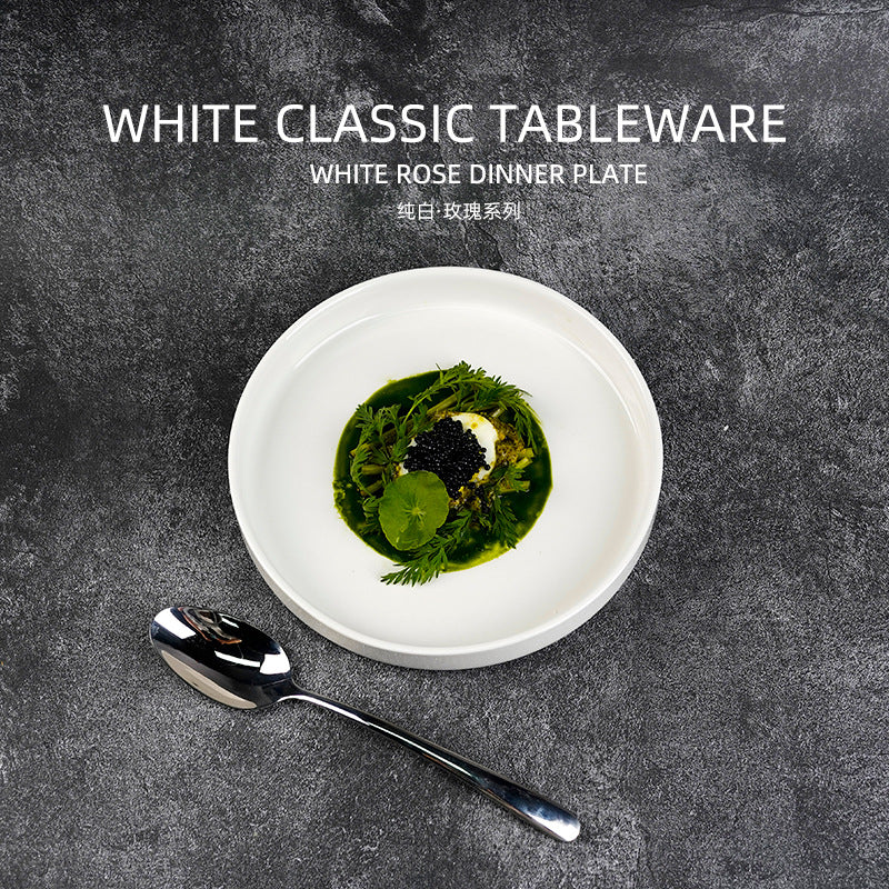 Scandinaviancasual creative ceramic tableware ceramic soup plate for home pure white high-looking fruit salad plate with side plate