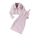 European and american girl's autumn outfit: new french retro chanel-style collared long-sleeve jacket and elegant vest dress two-piece set