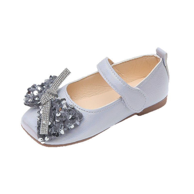Girls' single shoes for kids, spring/autumn  collection: princess shoes for girls (mid-to-large size), korean style soft sole leather shoes with bow detail, perfect for performances