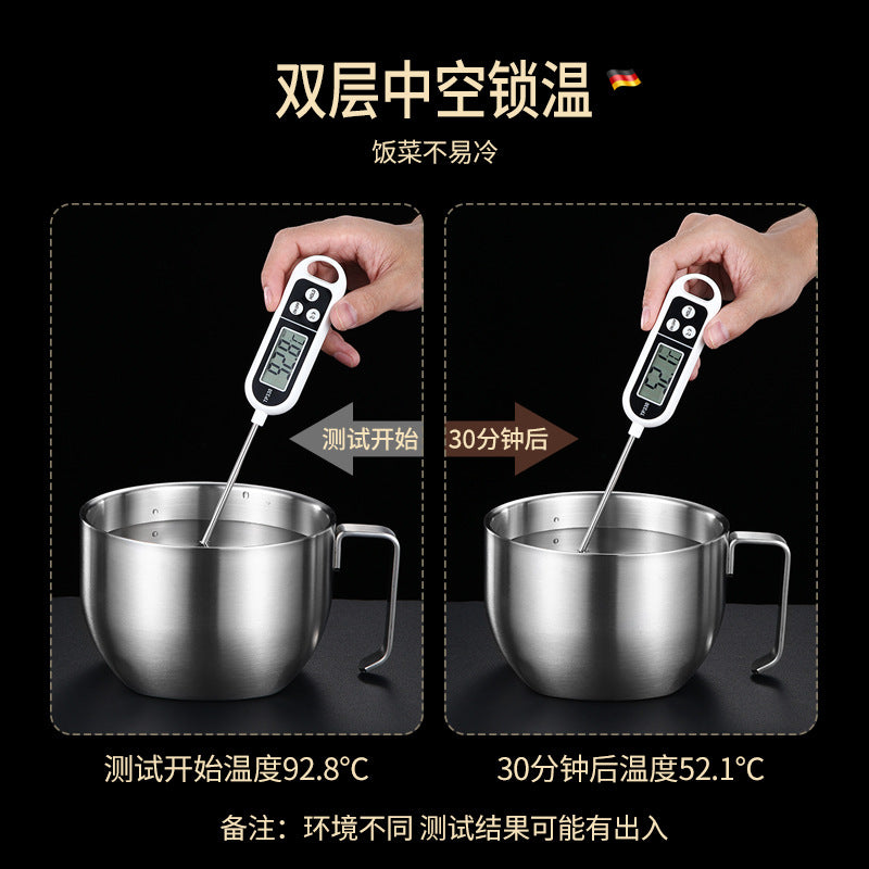 304 stainless steel lunch box, instant noodle bowl with lid, drain-type noodle mixing bowl, soup bowl, rice bowl, large-capacity bento box, lunch box.