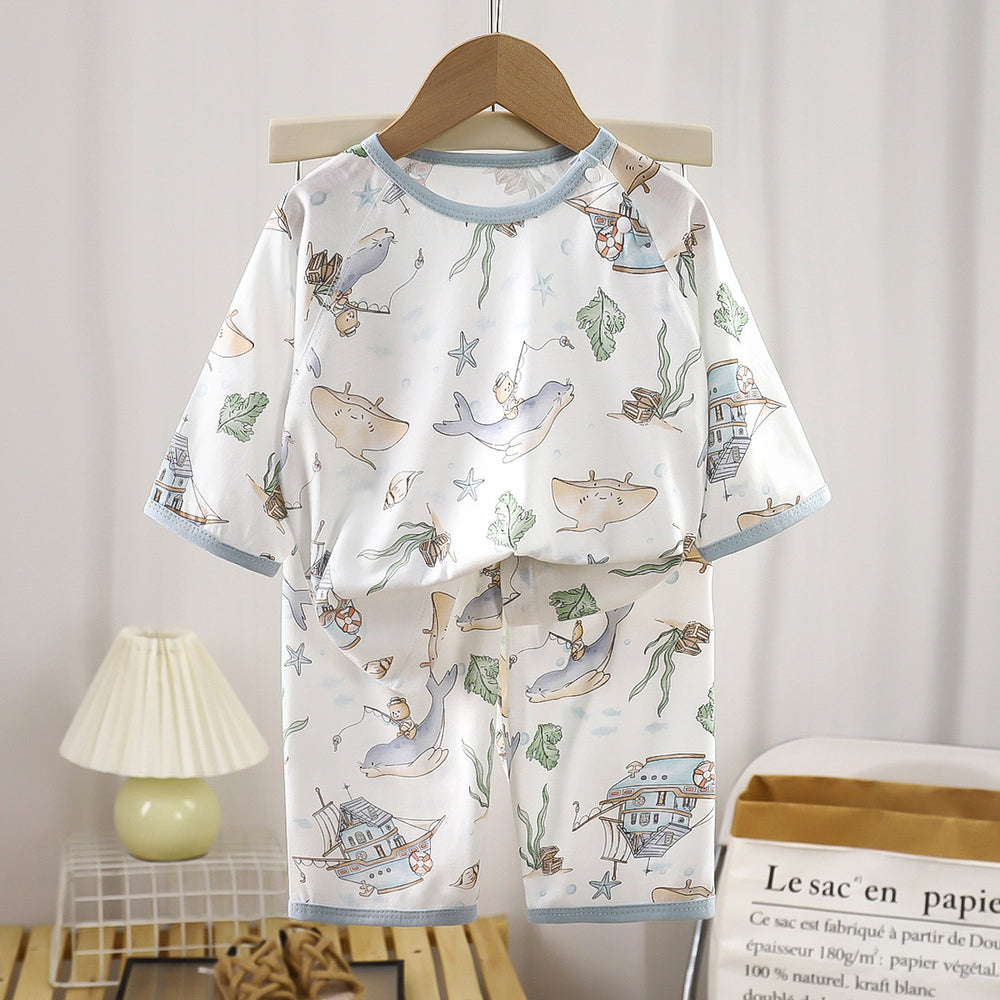 Comfortable tianzhu cottonkids home clothes suitsummernew arrivalboys pajamasgirls air conditioning clothes baby summer style children