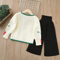 Girls' knitted sweater two-piece set -  autumn/winter new collection - handmade floral pants set for baby girls