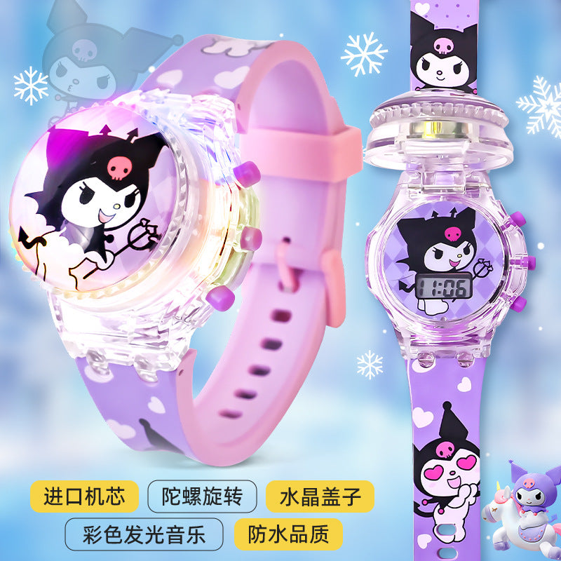 Kids' girls' electronic watch - luminous rotating gyro - cartoon my melody, kuromi, cinnamoroll - girl's toy gift