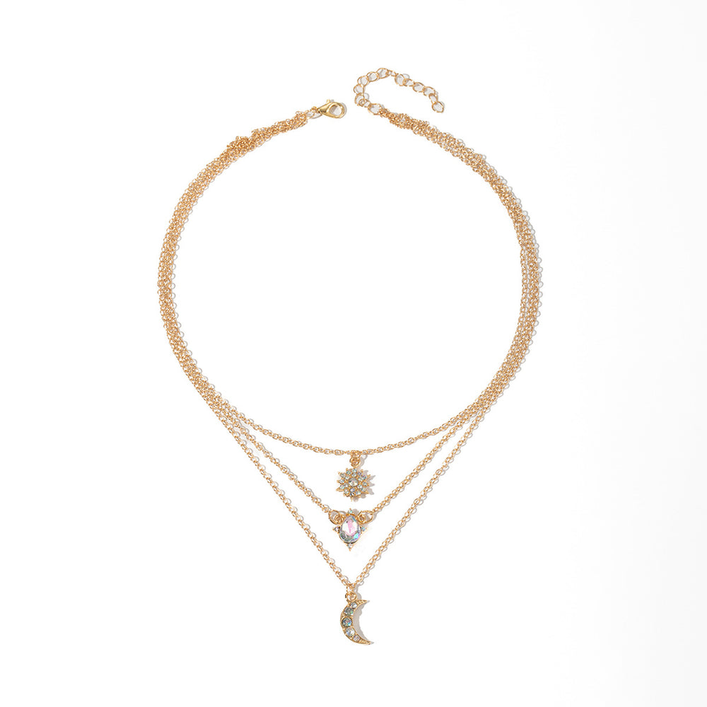 Stackable star necklace wholesale - cross-border fashion jewelry for women - vintage multi-layered light luxury design with diamond-studded teardrop pendant