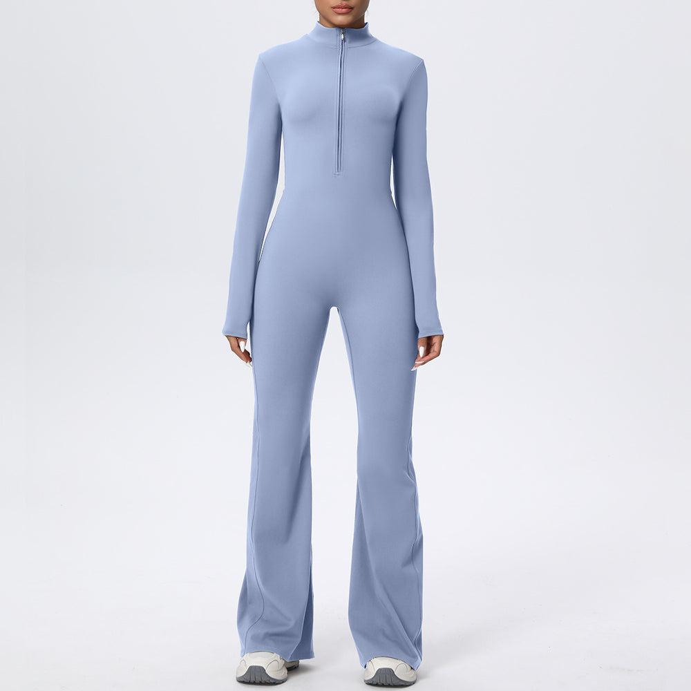 fashion zipper cloud-like tight long-sleeved yoga jumpsuit high-strength fitness sports all-in-one jumpsuit