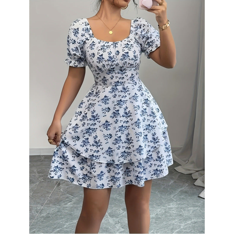 listing: new  original women's elegant floral print ruffle hem dress