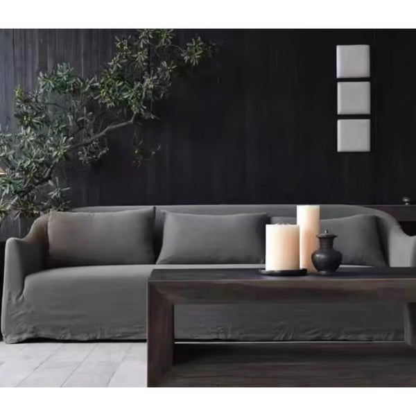 Fabric wabi-sabi double-layer retro beige linen fully dismantled sofa designer bed and breakfast hotel double sofa
