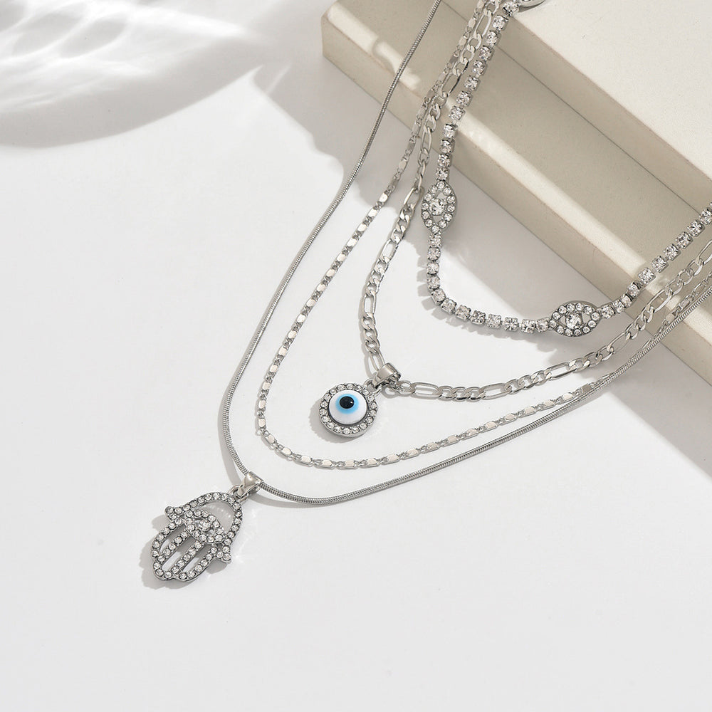 hot-selling retro exaggerated sense of design devil's eye pendant necklace fashionable multi-layer diamond-encrusted ins clavicle chain