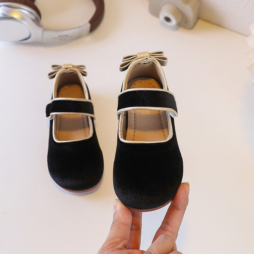 Ready-to-ship korean-style bow-tie princess leather shoes for kids, bean shoes, simple and stylish soft-soled flats for babies