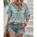 Amazon fashioncasualfloralsv neck short-sleeved shirt for women summernew arrivalbohemiatops