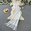 Retrolacecut outflowers tasseltwo-piece set women's summer pure desire sleeveless vest skirtelegantsuit