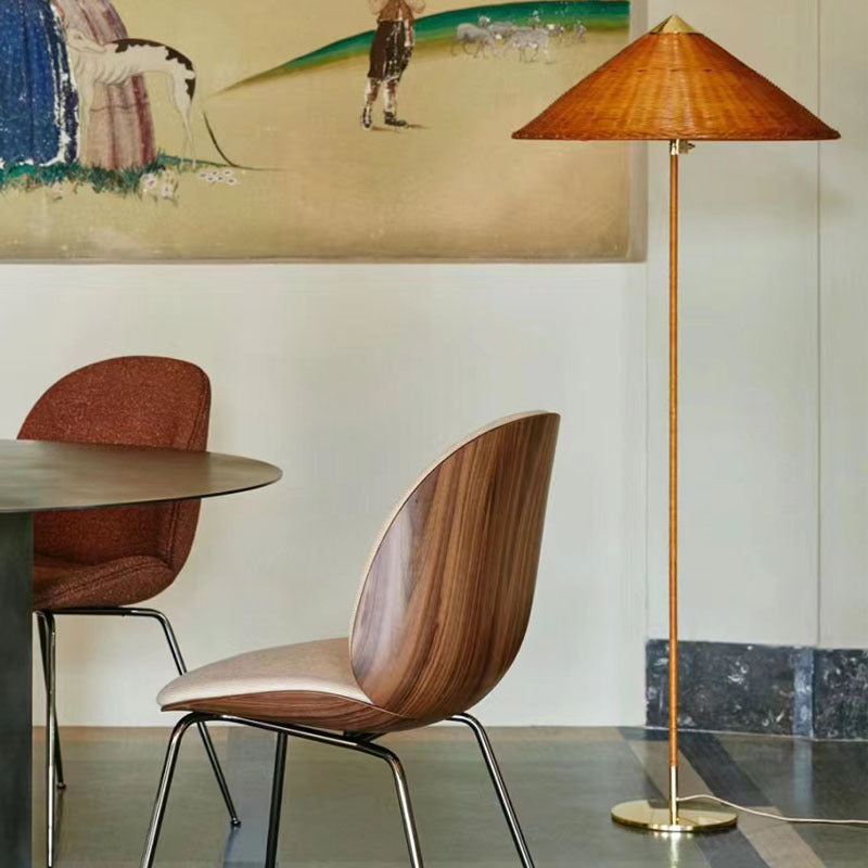 Wabi-sabi style 2025 chinese hat floor lamp, vintage danish living room sofa, designer rattan b&b hotel lamp