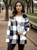 European and american plush women's clothing 2023 new amazon long-sleeved plaid button-down pocketed loose-fit mid-length coat
