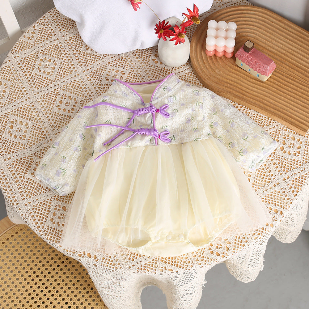 korean style newborn & infant spring/autumn 100-day & first birthday dress - chic long-sleeve princess romper dress for baby girls