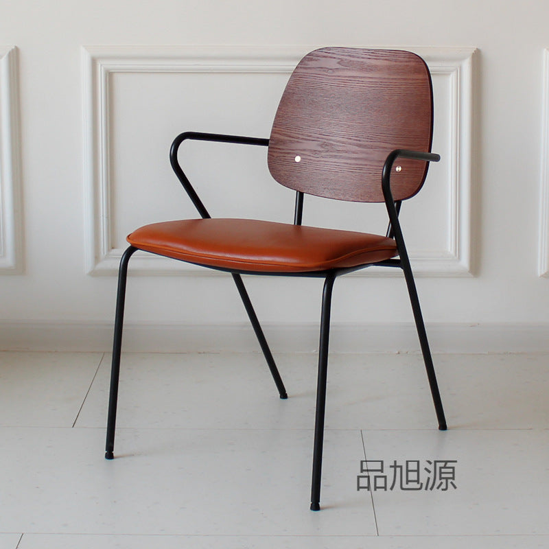 American loft restaurant retro leather dining chair cafe industrial style wrought iron chair designer casual back chair