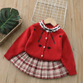 Girls' knit sweater set -  new heart knit sweater korean style tie-up bow soft cardigan two-piece set