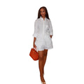 European and american cross-border women's fashion:  summer new arrival - stylish and elegant loose-fit white shirt and tie-waist wide-leg shorts set