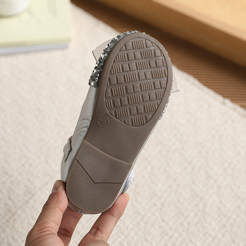 Vancahao  spring/autumn new collection: little girl's bow-tie princess crystal shoes, rhinestone ballet flats, dance shoes