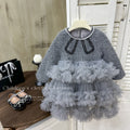 【in stock】girls' dress  new collection: chic tweed-style mesh princess dress, trendy kids' influencer cake dress