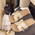 French open-toe flip-flops women's outerwear 2025 summer new style vacation flat anti-slip beach sandals
