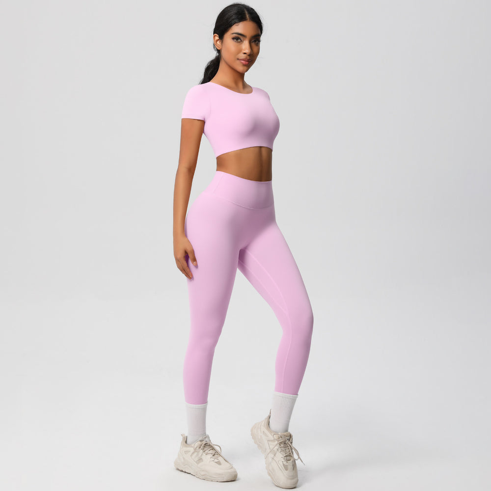 European and american nude feel brushed solid color yoga outfit set - quick-dry, breathable, 8-piece running & fitness activewear set for women