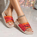 Home outwear slip-on slippers red fabric decorated flats shoes plaidcasual double layer white flats slippers