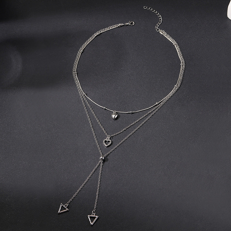 Silver love necklace wholesale new cross-border jewelry niche accessible luxury geometric diamond pendant women's multi-layered sweater chain