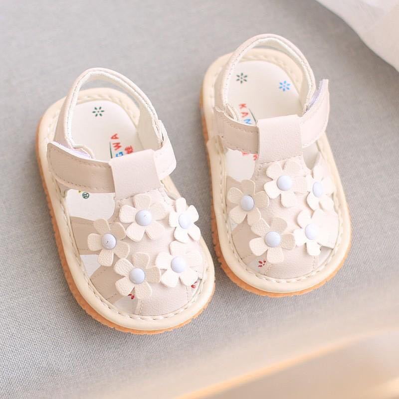 Baby girl sandals, princess style, girls' shoes, summer collection, infant first walkers, floral closed-toe shoes, elegant leather shoes