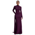 Aliexpress european and american women's winter new arrival: solid color, elegant, long-sleeved, slim-fit maxi dress with ruched detail and flowing ribbon – a touch of grace
