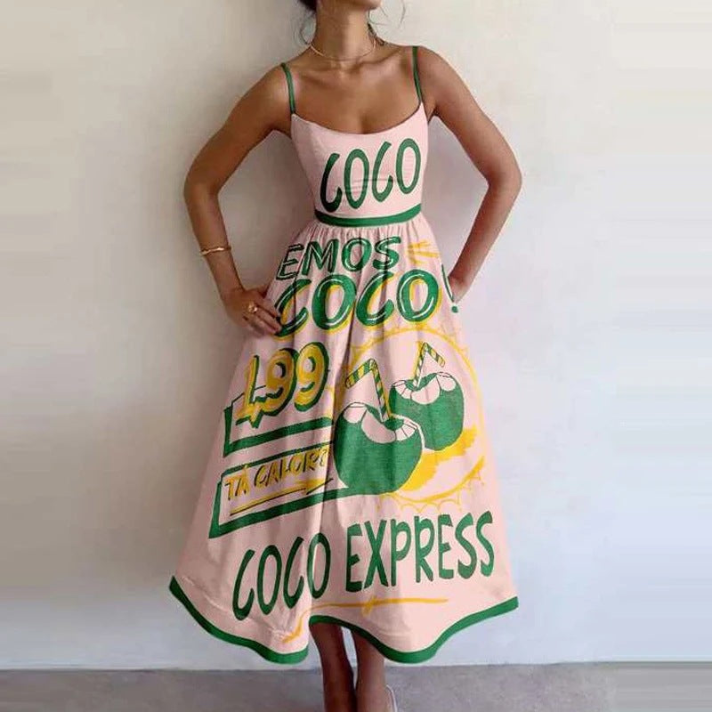 cross-border e-commerce european and american women's clothing: new summer collection - elegant vacation style, unique print, slim-fit cami dress