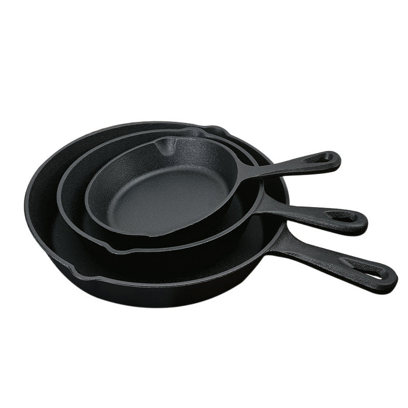 Cast iron pan flat bottom small frying pan three-piece set old-fashioned household frying egg pan induction cooker non-stick pan set