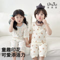 Summer lightweight crinkle cotton baby pure cotton air conditioning suit separates pajamas boys girls three-quarter sleeve loungewear