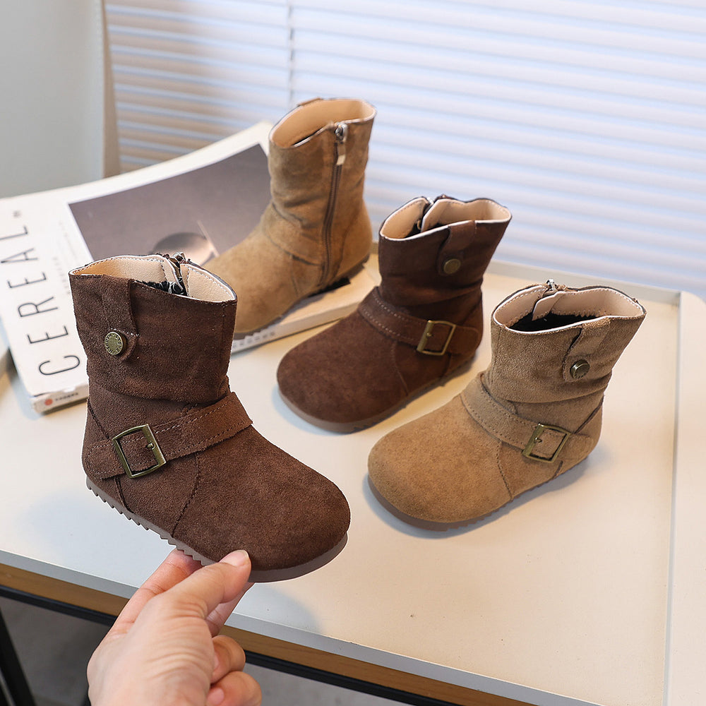 Girls' vintage suede martin boots western cowboy boots  autumn/winter new children's fashion ruched ankle boots