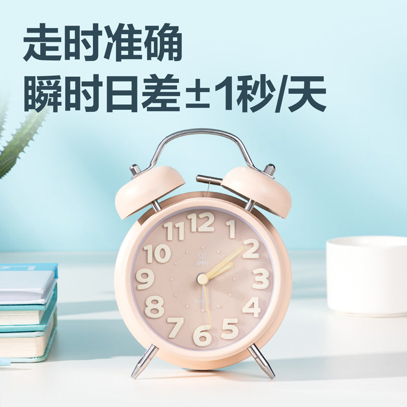 Deli 9036 Children's Alarm Clock Simple Bedroom Office Silent Luminous Lighting Metal Tapping Alarm Clock