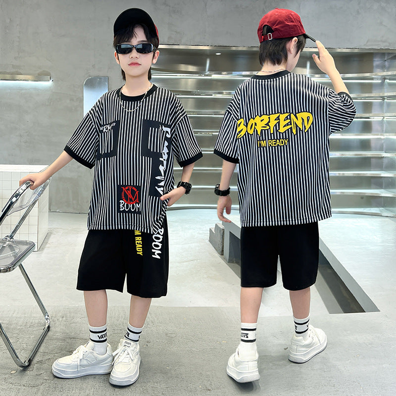 Boys' summer outfit set: new  styles for mid-to-large children - lightweight, sporty, cool, and trendy summer wear