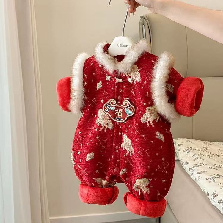 Newborn infant rompers baby clothes autumn and winter outfits new year's outfit winter baby first birthday dress outdoor wear onesies